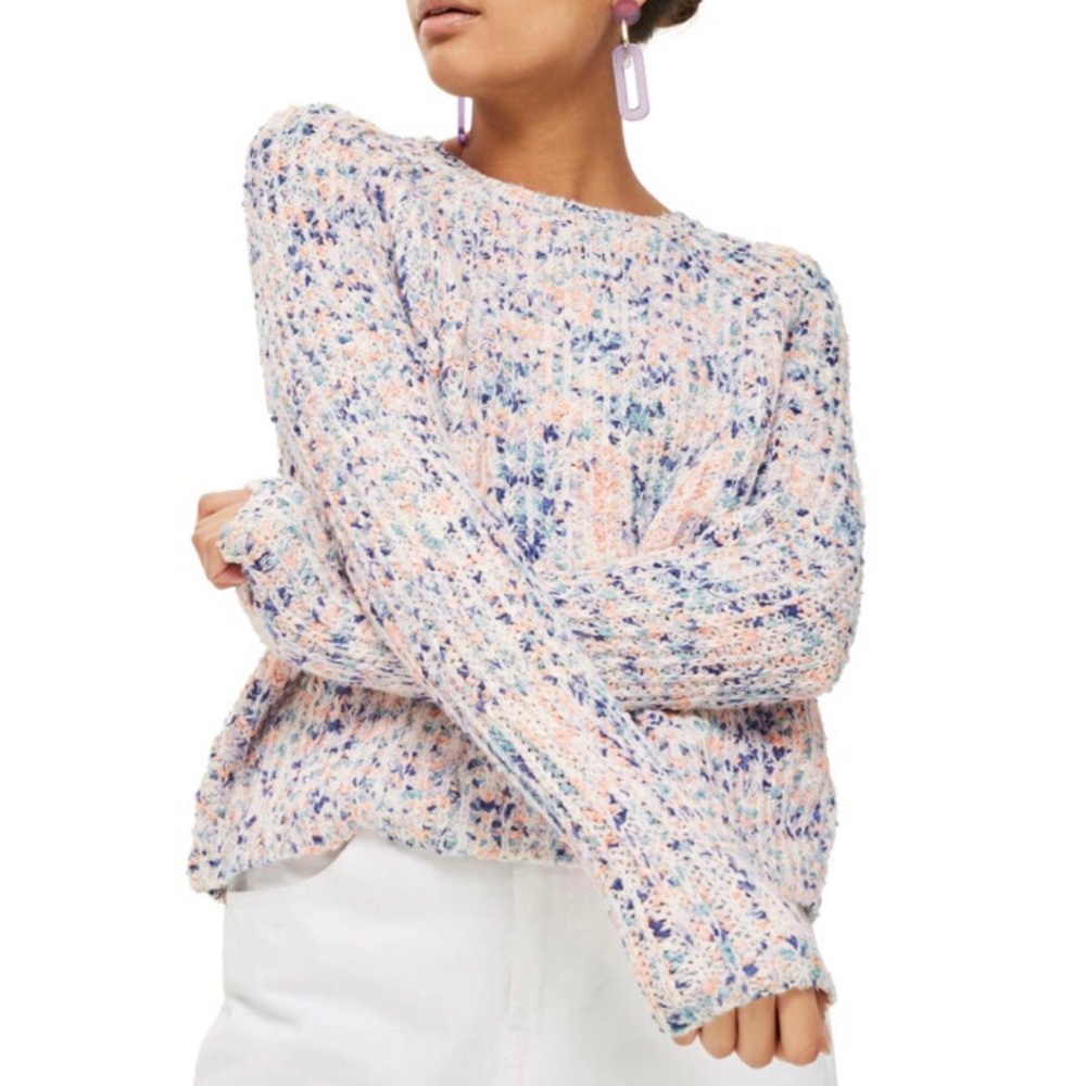 Topshop Neppy Popcorn Sweater White Blue Coral 12